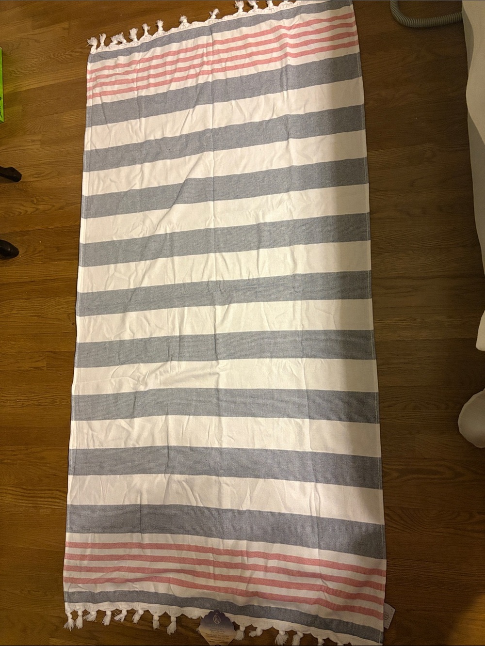 Striped Cotton Beach Towel — White, Gray & Pink